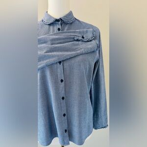 van Laack Germany Navy/White Button-Up Shirt w. Ruffled Edge.